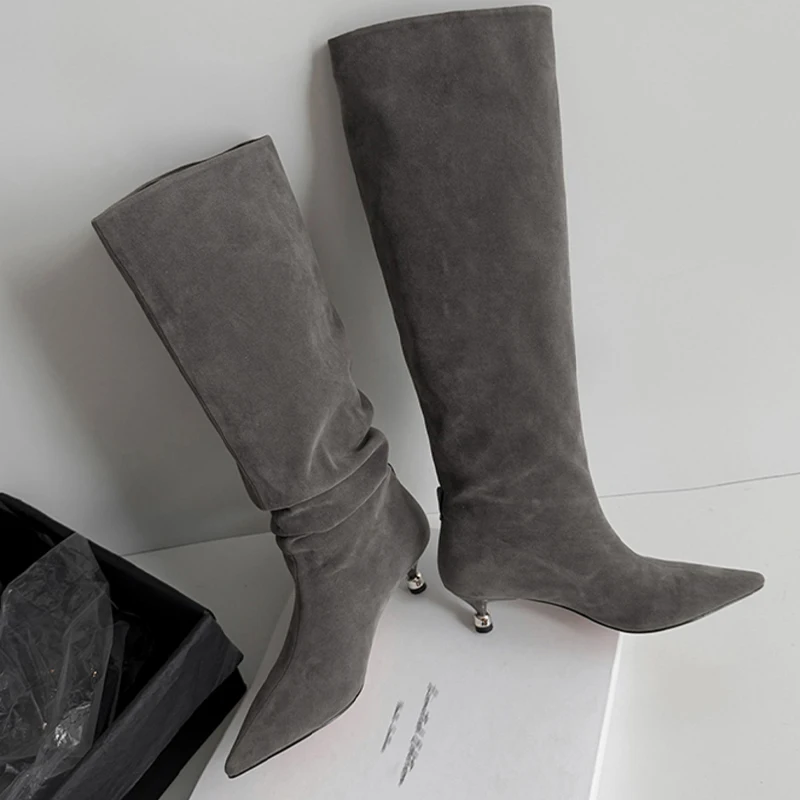 أحذية نسائية عالية موضة أشار تو أحذية بكعب الجلد المدبوغ أحذية الشتاء الفاخرة 2025 جديد مثير مصمم مضخات Mujer تشيلسي بوتاس #5