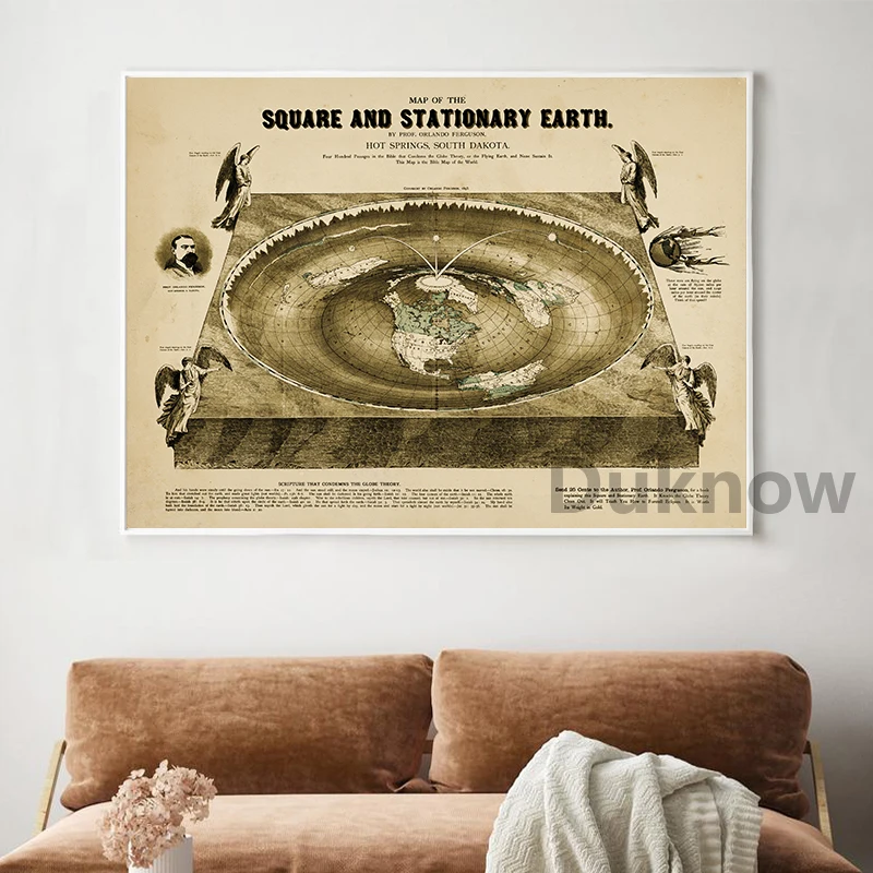 New Standard World Map Print Flat Earth Gleason’s Map Poster Vintage Alternative Science Wall Art Canvas Painting Home Decor