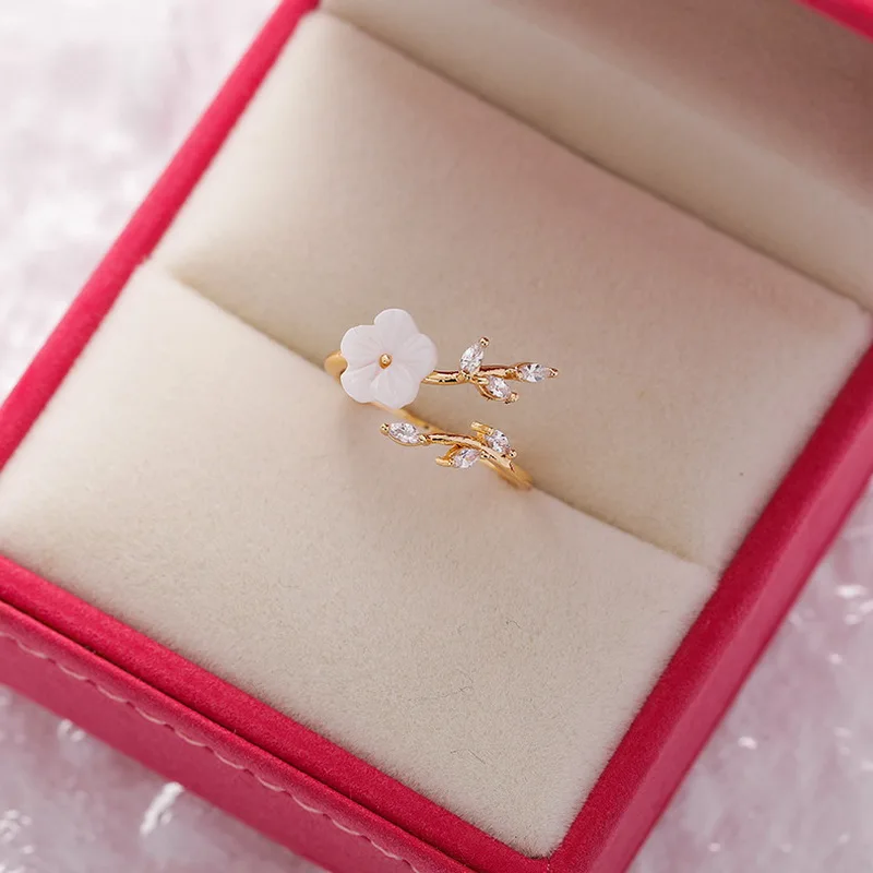 Zarte Kristall-Zirkon-Ringe für Frauen, süße Blume, Blatt, Schmetterling, verstellbare offene Ringe, Hochzeit, Verlobung, Schmuck, Geschenk – Detail 13