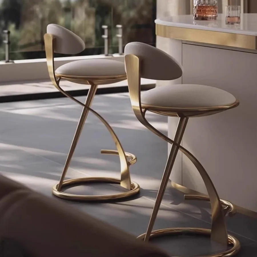 Light luxury Italian stainless steel high stool Internet celebrity high-end bar Home island hotel leisure  Bar chair backrest