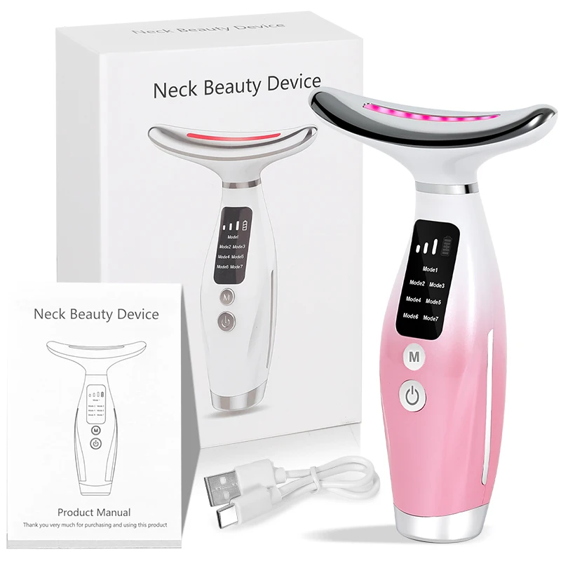 7 in 1 beauty device 3 gear adjustable EMS micro current vibration heating firming anti-wrinkle face and neck beauty device