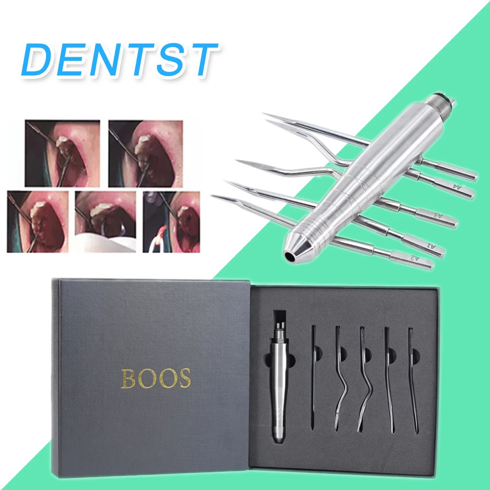 4Hole Turbine Dental Tooth Extraction Surgery Instruments Pneumatic Elevator Set Tools with 5 Tips for Clinic Dentistry