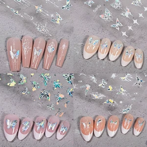 1 PCS Kim loại Bướm đen/Trắng 3D Nails Nhãn dán Lase Butterfly Self-Slide Slide Slide/Star Manicure Decalques 10 Bán nhãn dán kim loại chính - №4