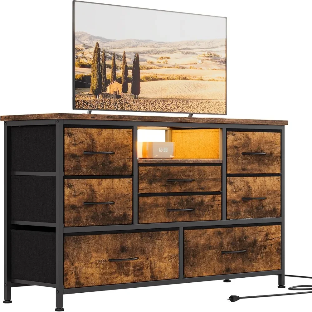 

8 Dresser TV Stand with Power Outlet & LED for 55'' TV, Long Dresser for Bedroom with 8 Deep Drawers, Wide Console Table