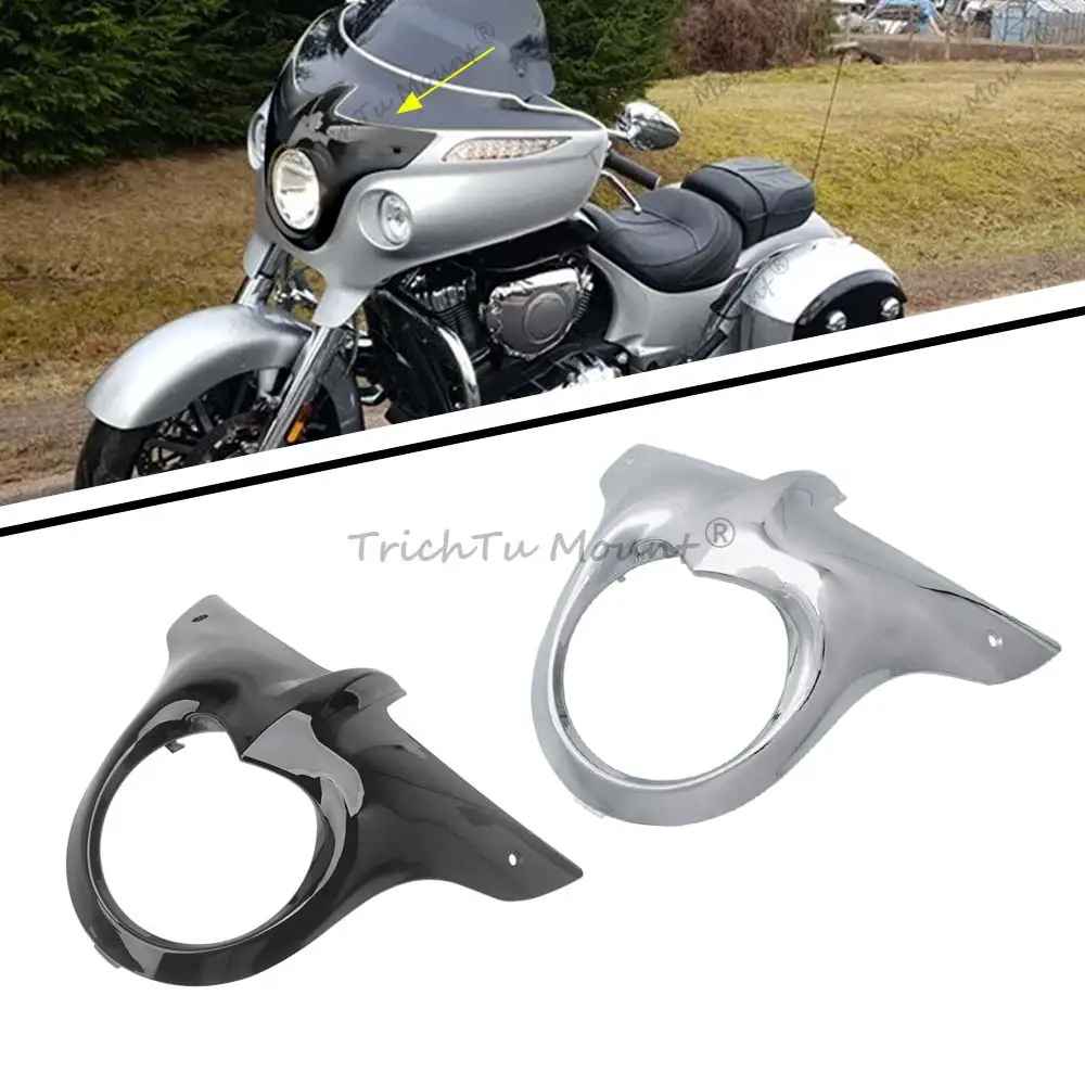 1-Piece Chrome/ Black Outer Fairing Headlight Bezel ABS Front Head Light Trim for Indian Chieftain/ Elite Roadmaster 2014-2025