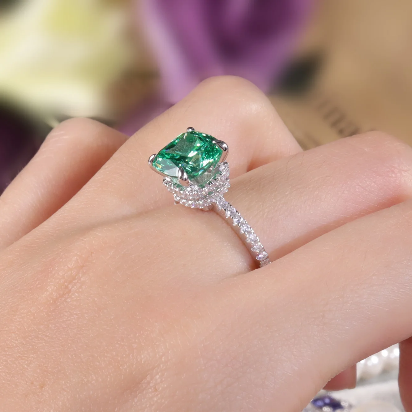 GEM\'S BALLET Cushion Cut Diamond-fire CZ - Moganite Color Engagement Ring 925 Sterling Silver Handmade Rings Gift For Her