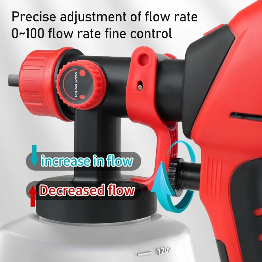 بخاخ طلاء كهربائي 1000 وات HVLP مسدس طلاء كهربائي مع 6 فوهات نحاسية و3 أنماط رش 1200 مل حاوية عالية السعة لـ #4