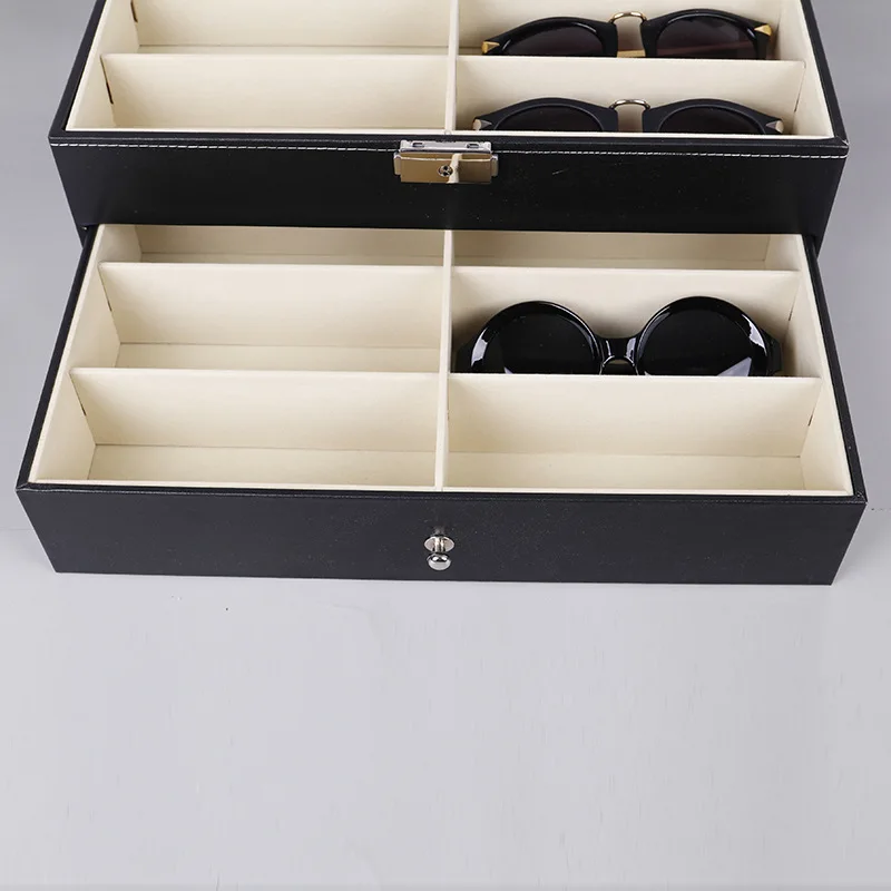 12 Slots Sunglasses Organizer Double Layers PU Leather Glasses Storage Box Jewelry Eyewear Display Sunglass Case Gift Boxes