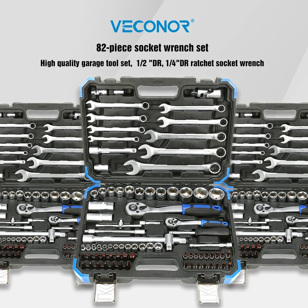 

82-Piece Car Repair Hand Tool Set of Socket Wrench Combination Wrench Screwdriver Bits Hex Torx Slotted Phillips