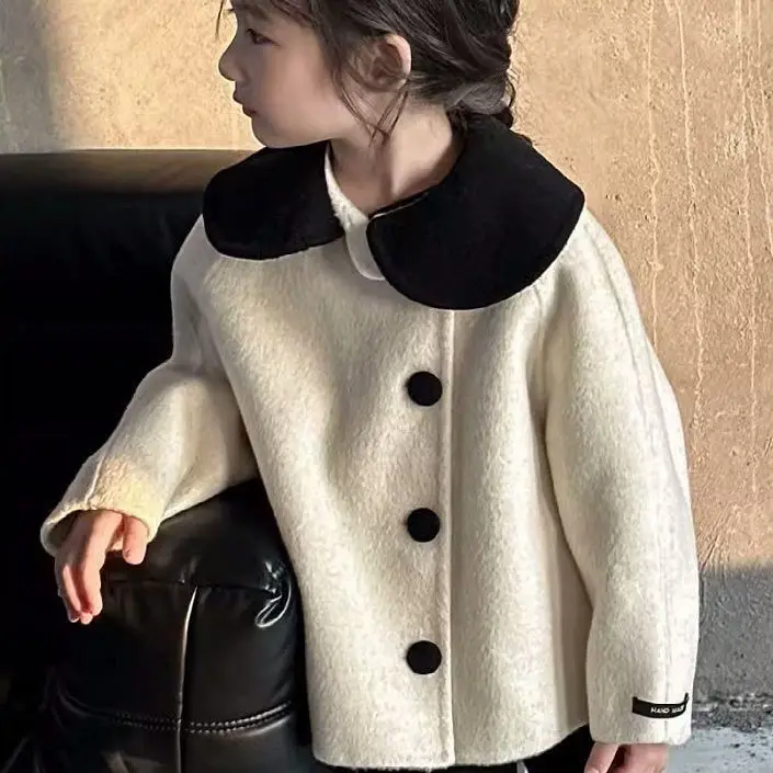 girls' small fragrant woolen coat autumn and winter new item children's doll collar fashionable woolen coat
