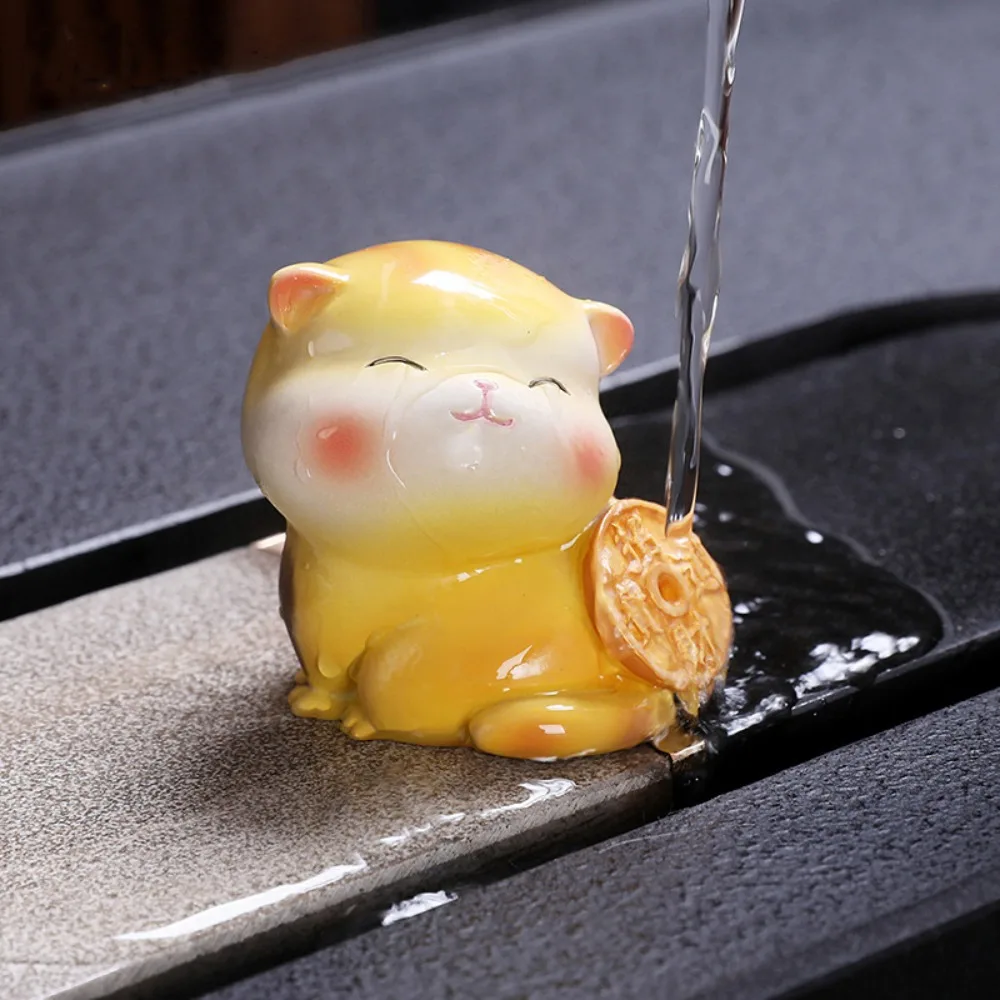 Cute Mascot Colorable Tea Pet Handmade Figurines Lucky Cat Table Decoration Change Color Tea Ceremony Desktops Animal Ornament