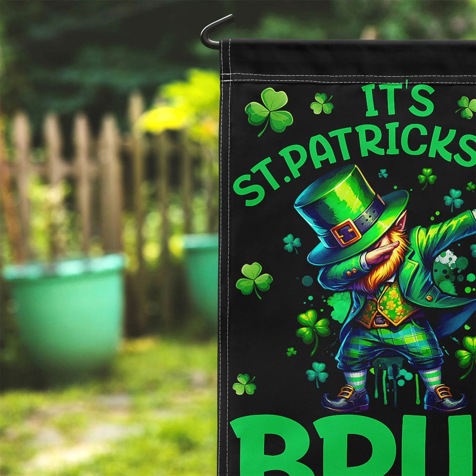 Gaslight Gatekeep Girlboss Bruh Leprechaun St Patricks Day 67 Six Seven Meme 6 7 Irish Shamrock Double Sided Garden Flag