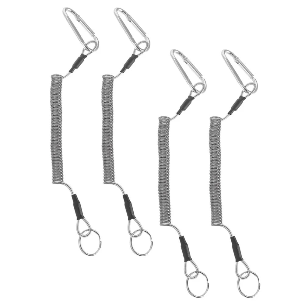 

Elastic Fishing Lanyard 3 Silver D Buckle Retractable Coiled Steel Wire Safety Rope Outdoor Tools Portable Heavy Duty Spring