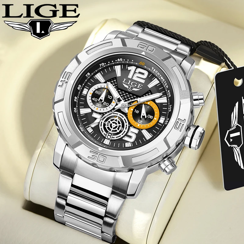 LIGE Design Stainless Band Top Luxury Quartz Men\'s Watches Fashion Business Big Dial Watch for Men Auto Calendar Male Wristwatch