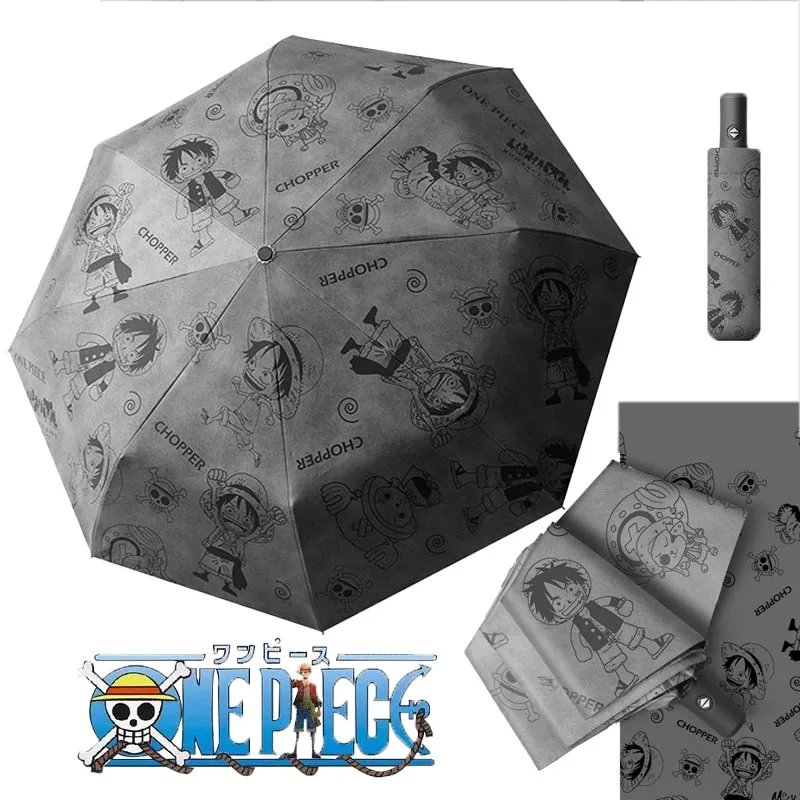 New One Piece Umbrella Anime Figure Luffy Tri-Fold Umbrella Automatic Uv Parasol Wind Rain Resistance Sun Protection Sunshade