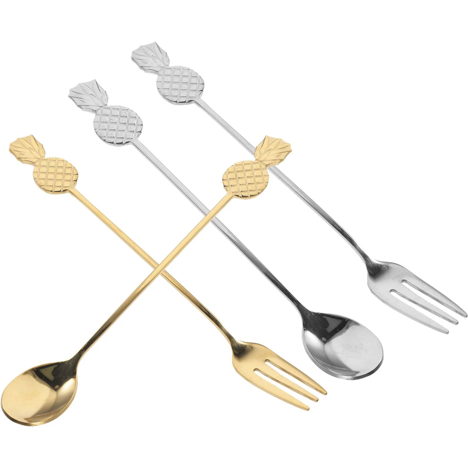 

4Pcs Stainless Steel Fruit Fork Coffee Spoon Ice Cream Scoop Pineapple Dessert Serving Utensils Golden Silver 304 Set