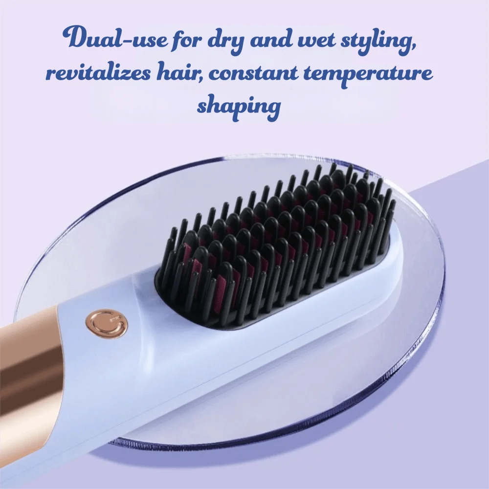 Wireless Hair Straightener Portable Lightweight Hair Styling Brush Safety Protection LCD Display USB Rechargeable Brush Travel
