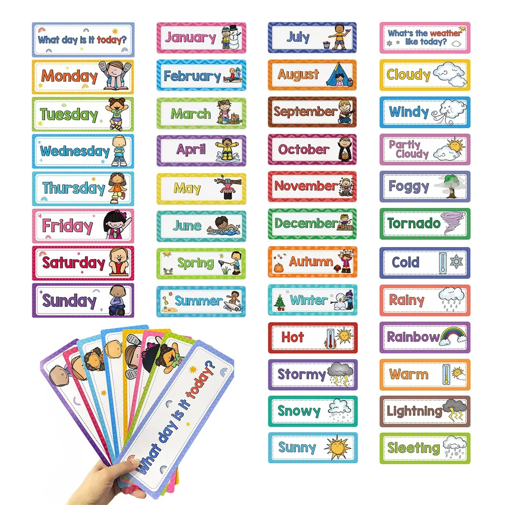 8 /16 Sheets/Set Days of the Week English Words Cards Classroom Decoration Board Headers Educational Flashcard Learning Supplies