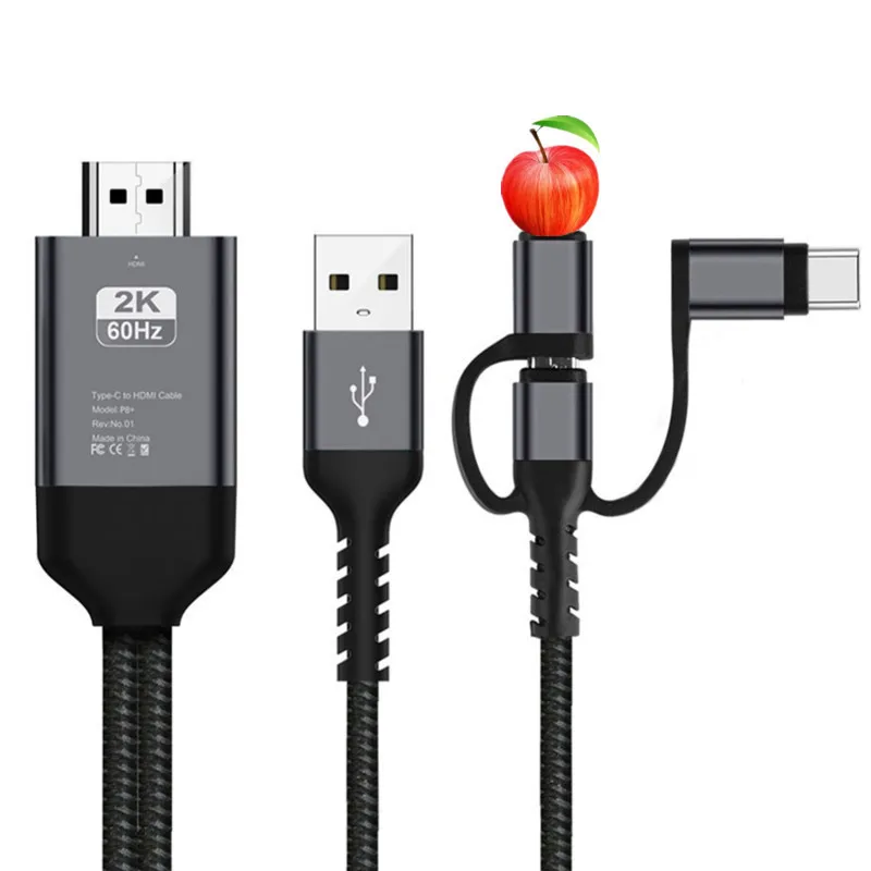 3 em 1 2k 60hz usb c para hdmi cabo tipo c adaptador hdtv conversor cabo para iphone tv conversor macbook ar ipad samsung portátil