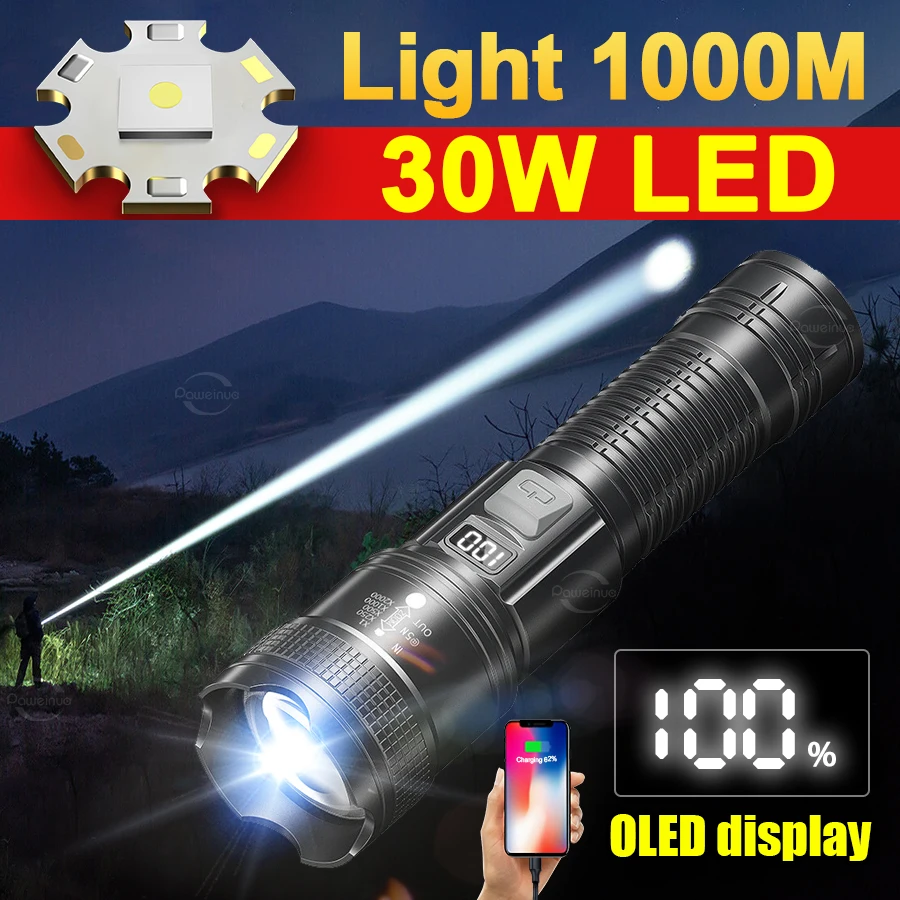 lanterna-super-brilhante-recarregavel-usb-tipo-c-tocha-tatica-de-longo-alcance-com-zoom-telescopico-a-prova-d'Agua-para-caminhadas-pesca-e-ciclismo