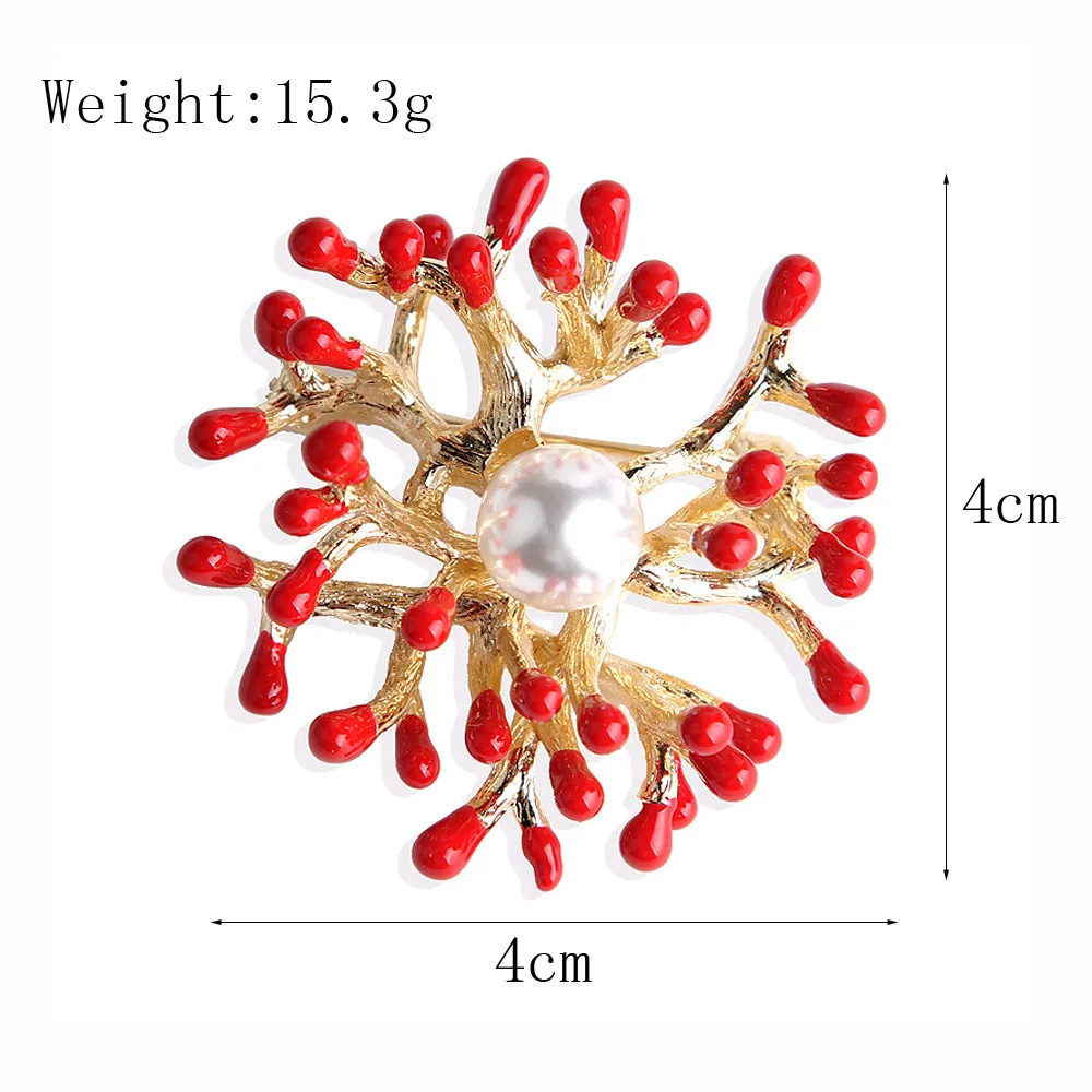 2pcs Fashion Simple Alloy Red Coral Flower Pearl Brooch DIY Scarf Clothing Decoration Accessories Brooch