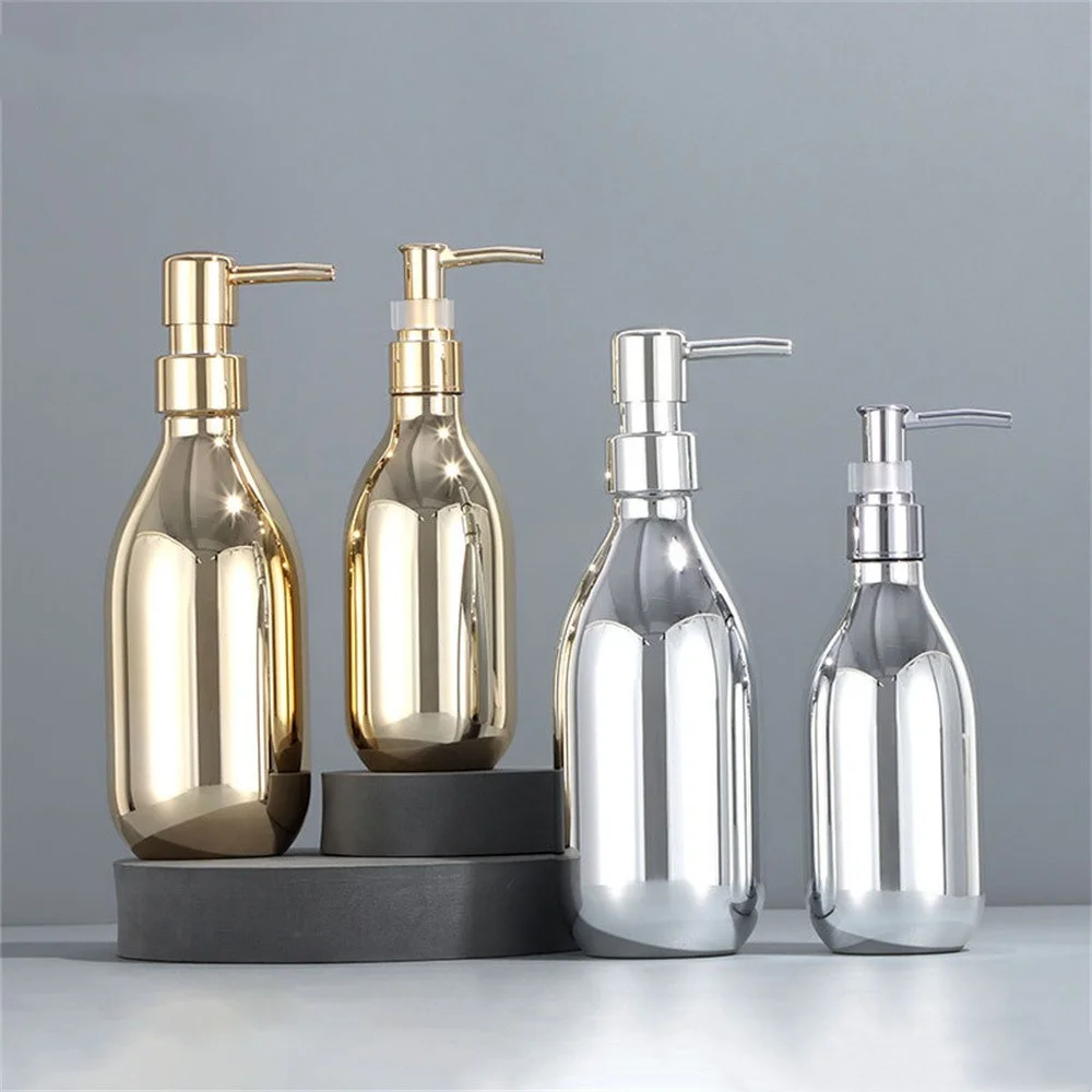 300ml/500ml Pet Electroplating Process Bathroom Shampoo Empty Pump Bottle Dispenser Shower Gel Liquid Sub-Bottling Container