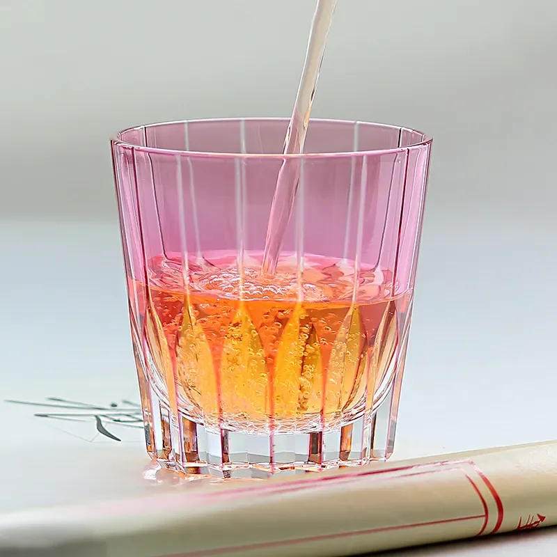Handmade Crystal Whiskey Glass Golden Star Pattern Kaleidoscope Effect Pink Wine Cup Unique Gift for Her Elegant Drinking