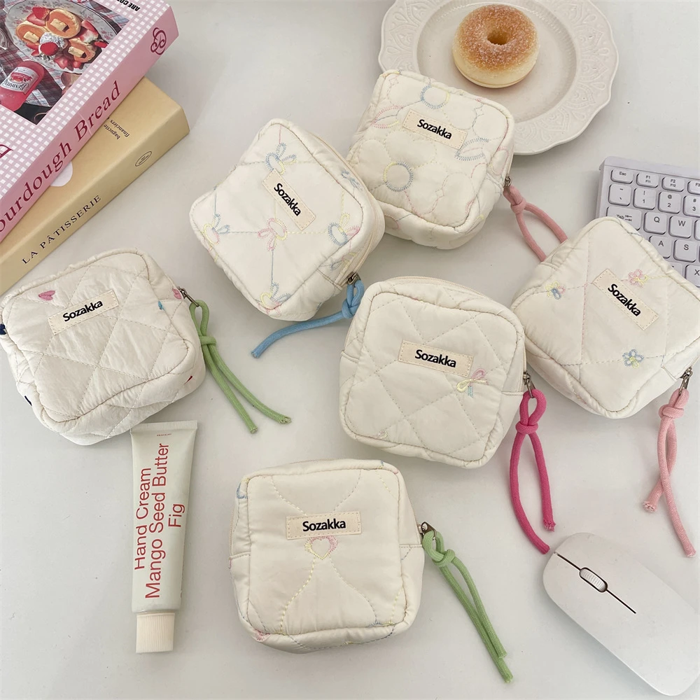 Makeup Bag Soft Sanitary Pads Organizer Zipper Coin Purse Cute PurseQuilted Cotton Sanitary Pad Pouch Small Cosmetic Bag Woman