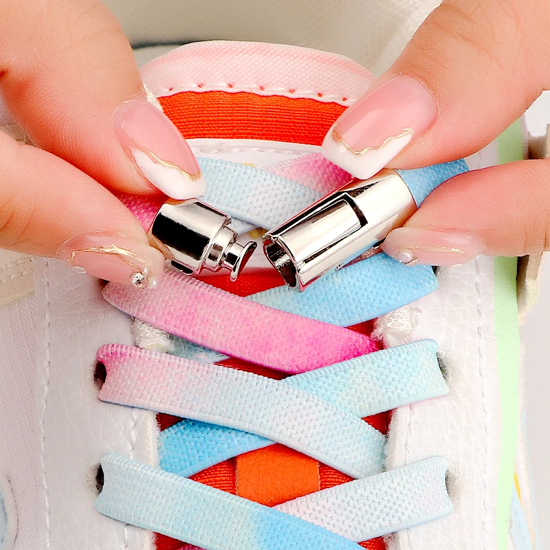 Colorful Elastic Press Lock Shoelaces Without Ties Laces Sneakers 8MM Flats No Tie Shoe Laces Kids Adult Rainbow Rubber Shoelace