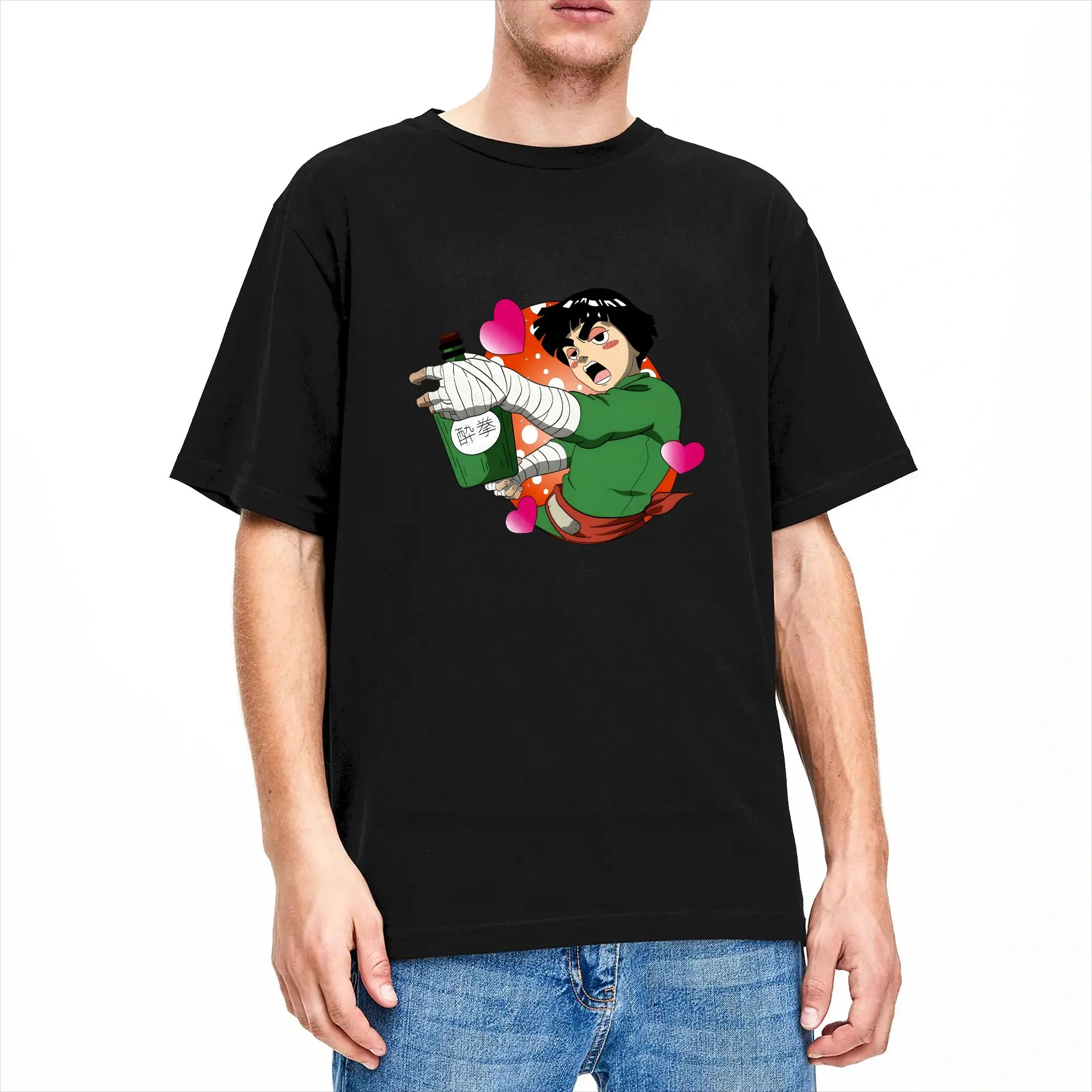 Harajuku T-Shirt Drunken Fist RockLee Cotton T-Shirts  Leisure Tshirt for Male Summer Y2K Basic Casual Short Sleeve Top Tees,