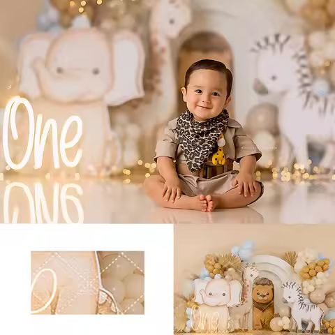 Safari Animals Photography Backdrop Kids Baby Cake Smash Photocall Decor Boys Girls 1st Birthday Backgrounds