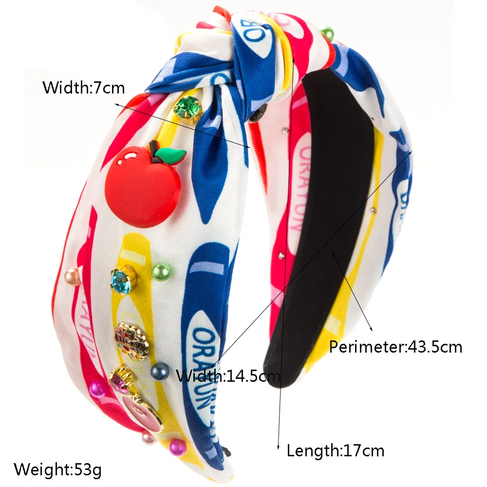 Fashion School Season Printing Fabric Headband Rhinestone Pearl Red Apple Accessories Hairband College Hair Accessories