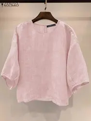 Women Elegant 3/4 Sleeve Work Blouse ZANZEA Summer Striped Shirt Casual O Neck Work Blusas Femininas Loose Holiday Tops Tunic