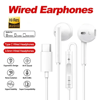 Type C Headphones Wired Earbuds For Xiaomi 15 14 13 12 3.5mm In-Ear For Redmi K60 Huawei…