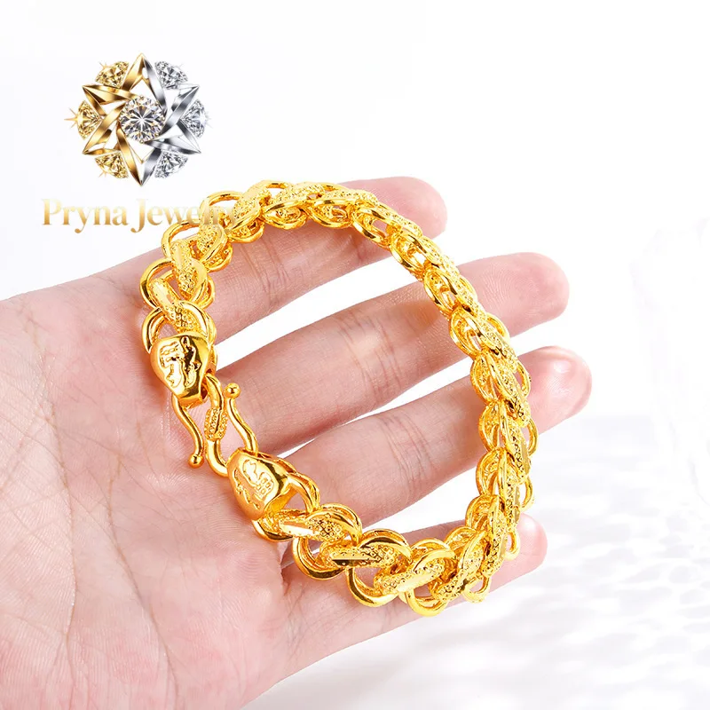 Pryna Jewelry  Gold store new AU999 real gold bracelet domineering men's wrist chain 24K real gold boss chain fashion jewelryAU7