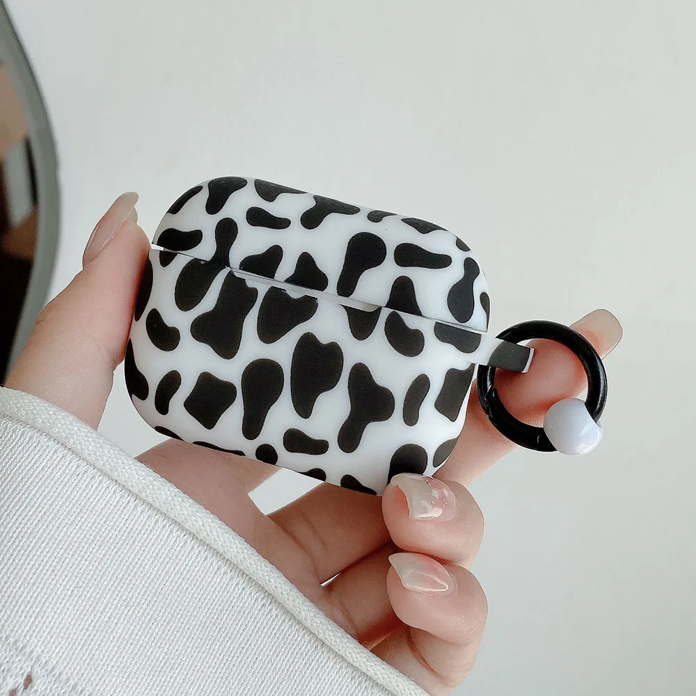 Black White Cow Pattern Case For Apple Airpods Pro 2 Soft Wireless Earphone Shockproof Cover For Airpods 1 3 Funda with Keyring