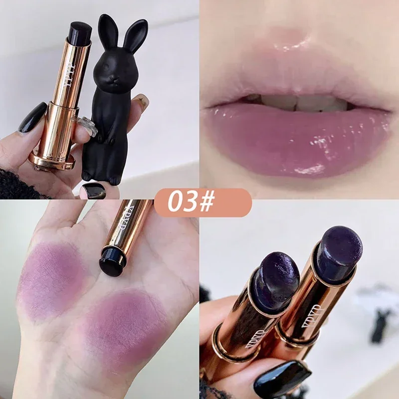 Bálsamo labial negro de conejo, brillo sin sequedad, tinte de labios transparente de melocotón, Base de maquillaje de labios hidratante, lápices labiales para niños y niñas