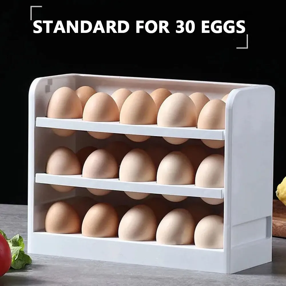 Refrigerator Egg Storage Box Rotating Fridge Egg Holder Case Space-saving Egg Organizer Container Kitchen Desk Organizer 30 Grid