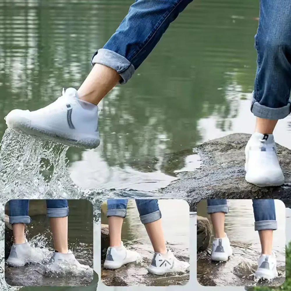 1 Pair Reusable Rubber Rain Boot Overshoes, Waterproof Non-Slip Shoe Covers for Outdoor Work, Cycling, Hiking and Commuting