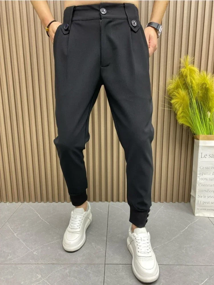 Pantalones ajustados de LICRA para hombre, pantalón corto de talla grande 9, estilo coreano, Formal, 2024