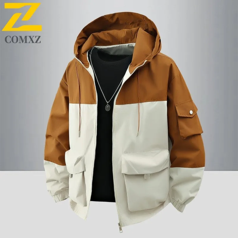 

COMXZ Mens Luxury Jacket Premium Hooded Mountaineering Lightweight Motorcycle Coat Fashion Street Windproof Autumn New Clothing