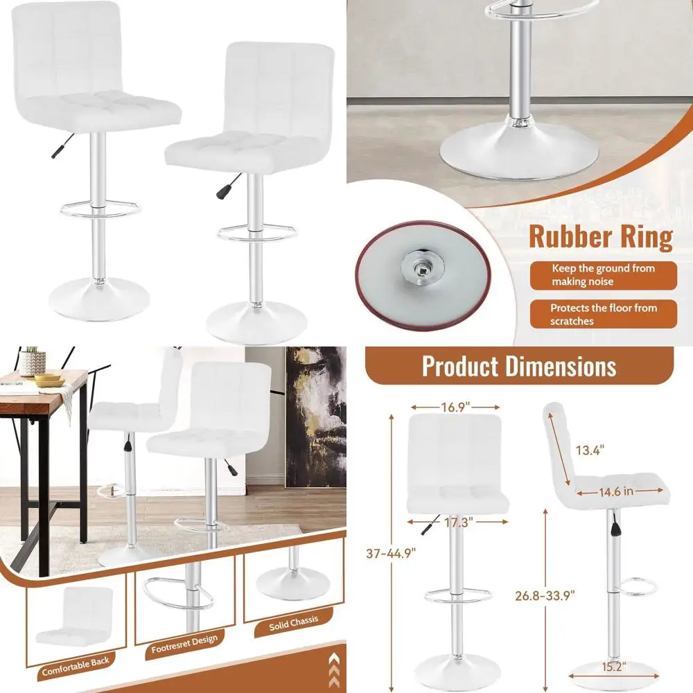 

Adjustable Swivel Kitchen Stools Set of 2 - Stylish, Comfortable White Bar Chairs