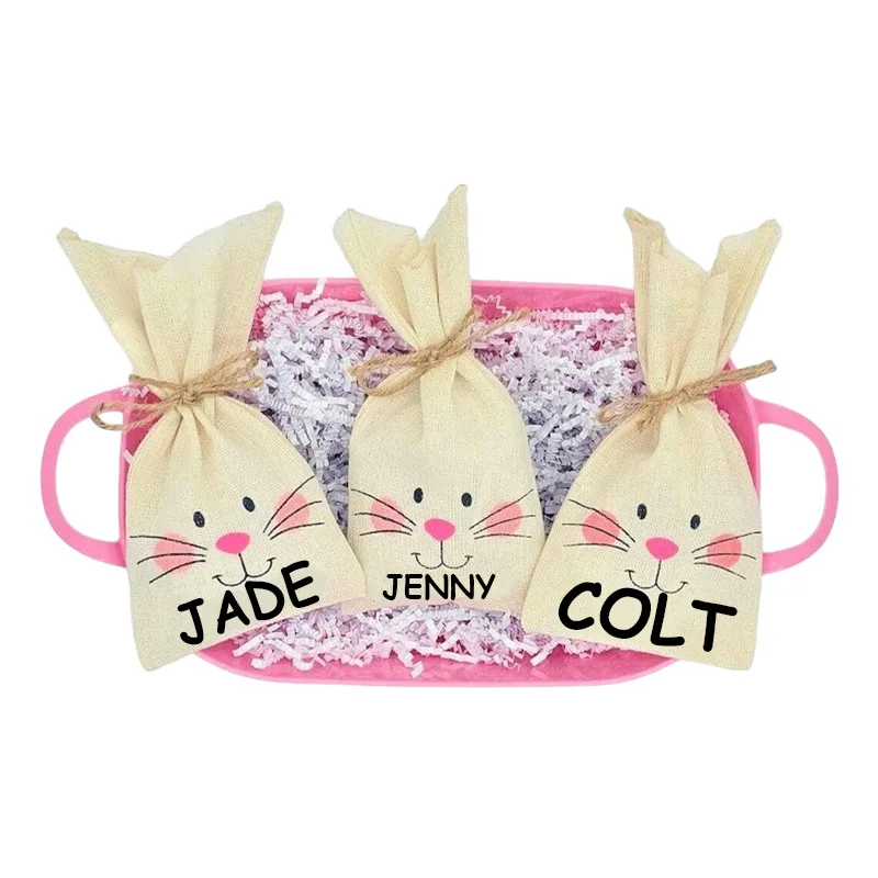 Custom Personalised name Bunny rabbit candy bag Egg Hunt basket Stuffers happy Easter Party decoration family kid boy girl gift