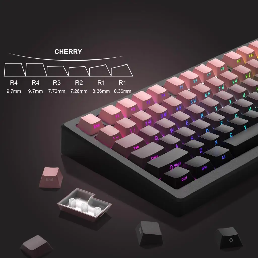 Imagem -05 - Keycaps Pbt com Iluminação Lateral para Teclado Mecânico Perfil Cereja Tiro Duplo Rgb Retroiluminado Interruptores mx 136 Teclas