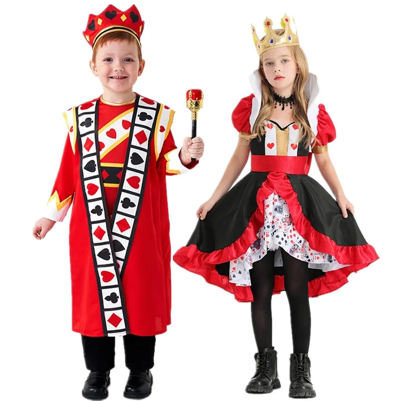 halloween-children's-alice-in-wonderland-heart-red-queen-poker-king-costume-role-playing-performance-clothes-polyester-fiber