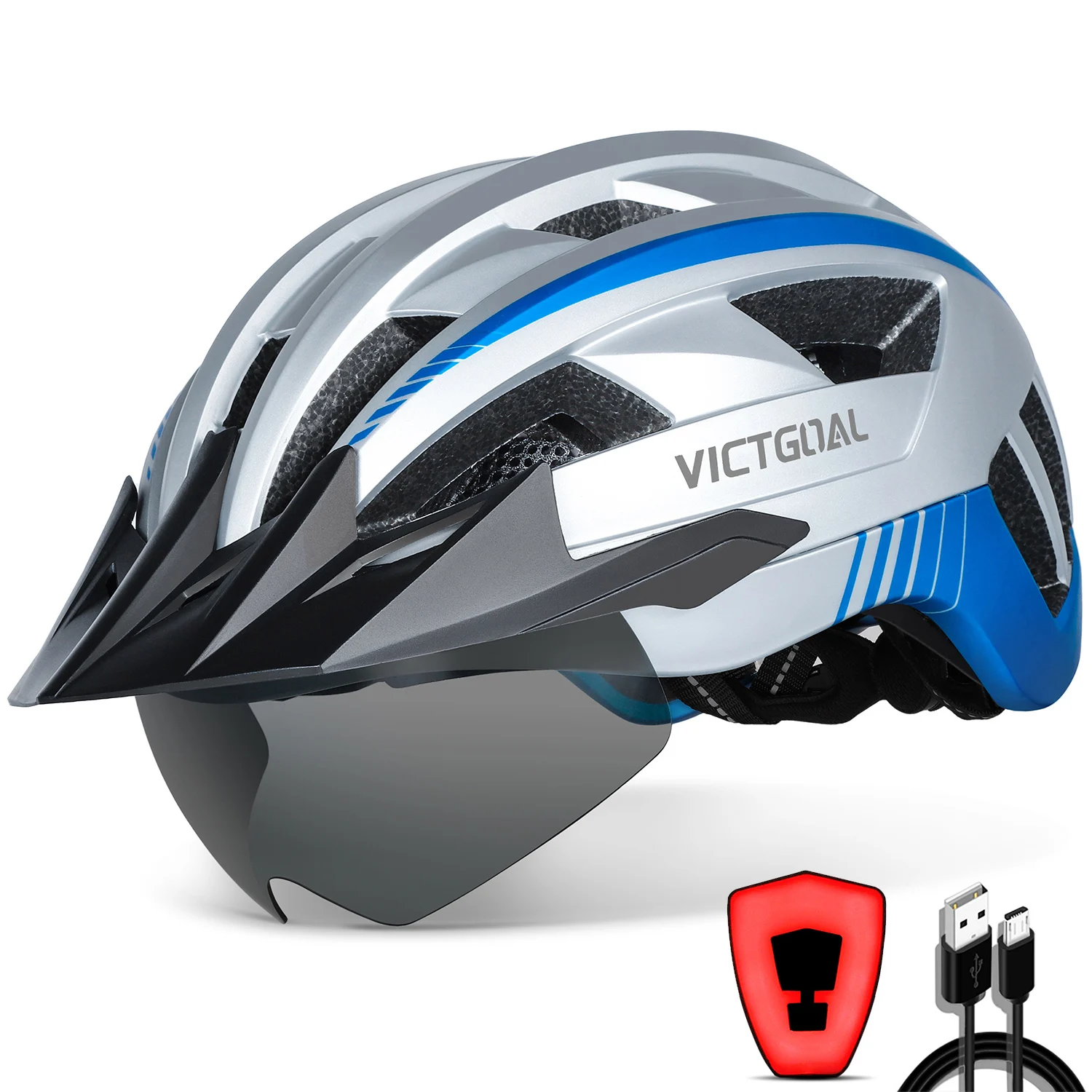 VICTGOAL Fahrradhelm Erwachsene Straße Mountainbike Helme Outdoor Sport Sicherheit Radfahren Zubehör Mit LED Rücklicht Brille – Detail 1