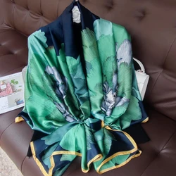 2024 Spring Dustproof Print Shawls Winter Ethnic Style Satin Scarves Fashion Sunscreen Beach Towel Popular 180X90CM Big Bandanna