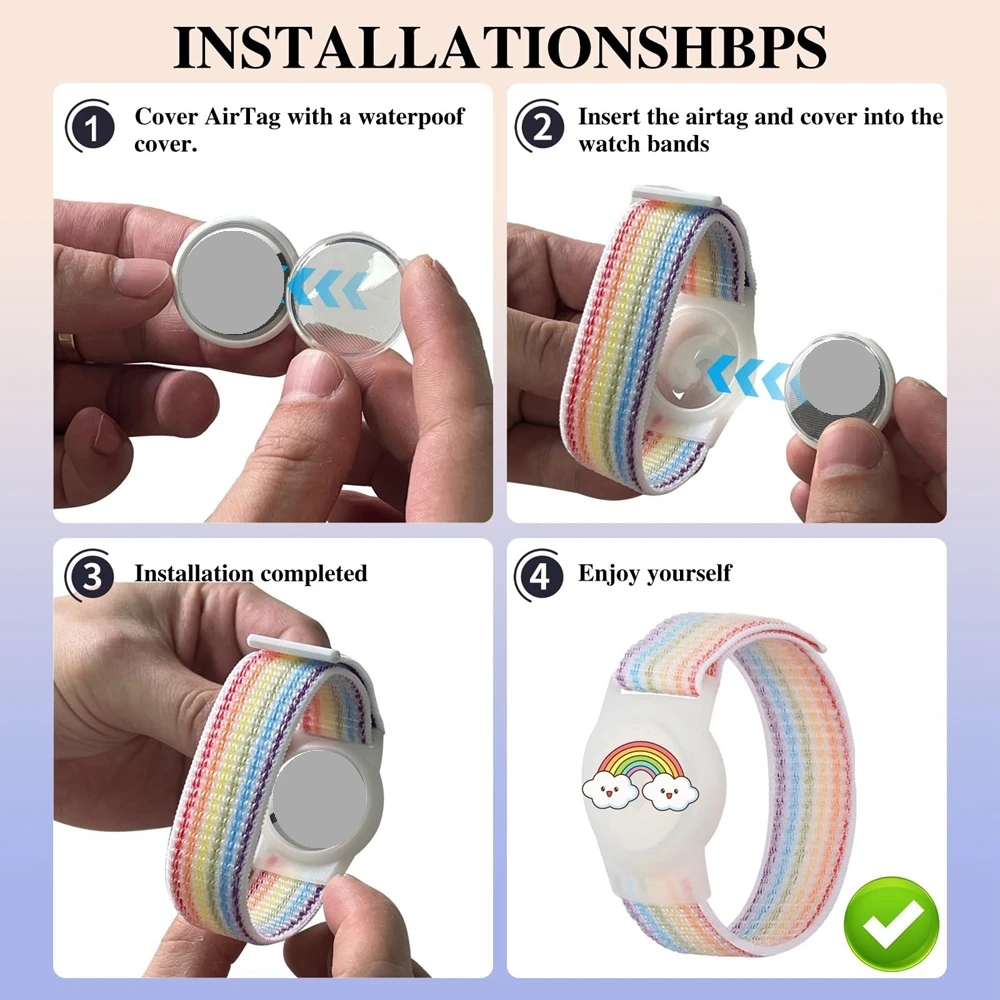 방수 조절 가능 나일론 에어태그 홀더 팔찌, 에어태그 트래커 케이스용 숨김 손목 보호 커버 (어린이/성인용)