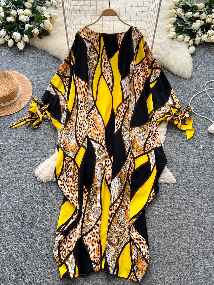 Vestido Largo con Estampado Floral Retro para Mujer, Hoado, con Nudo, Cintura Alta, Falda en Línea A, Estilo E, Vers...