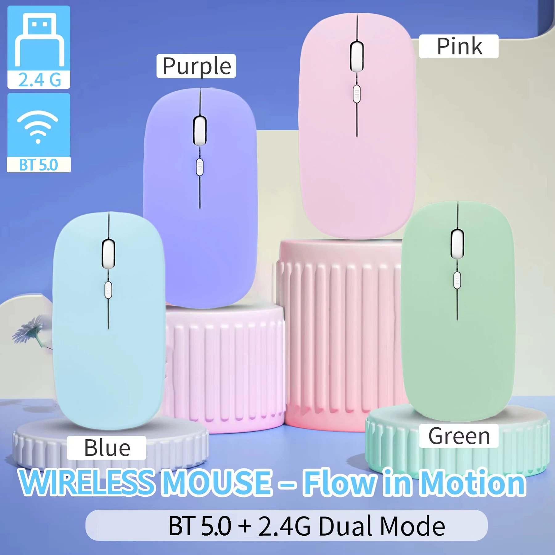 Tragbare Bluetooth-kompatible kabellose Maus, leise BT optische Maus, 4 Tasten, 1600 DPI, für Computer, PC, Laptop, Gaming-Maus